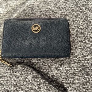 Michael Kors Navy Blue Wallet with Gold Logo